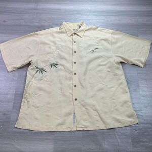 Bamboo Cay Shirt Mens 2XL Beige Bamboo Embroidered Hawaiian Tropical Button Up